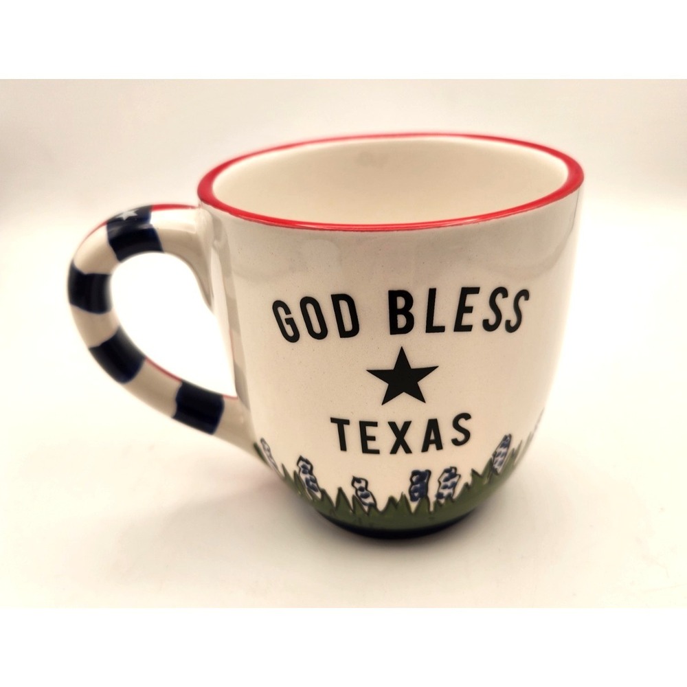 God Bless Texas Wildflower Mug Glazed Ceramic Longhorn Glory Haus Nice!